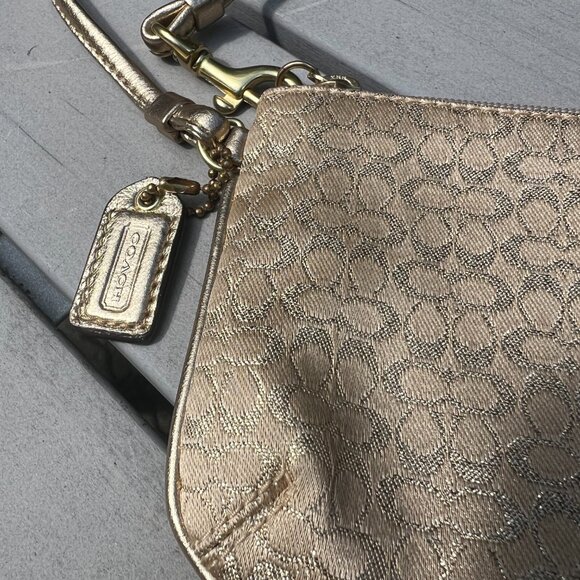 COACH Signature Logo Gold Metallic Wristlet Purse - Picture 3 of 3